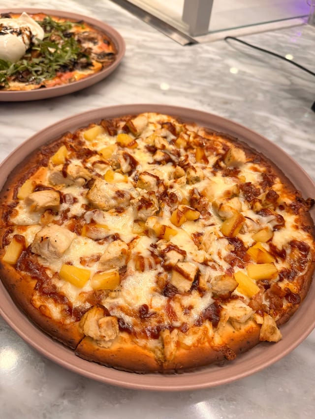 Hawaiian BBQ Chicken Pizza.